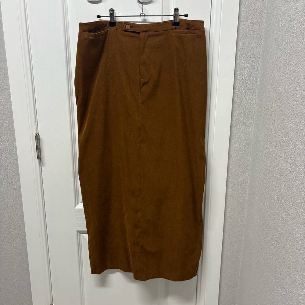 Vintage Stonebridge Maxi Skirt Size 14 Brown Faux Suede Western Cottagecore Boho